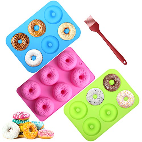 Aitsite 3 Pcs Molde para Donut de Silicona, Molde Silicona Horno Donut, sin BPA, Antiadherente, para hornear moldes para pasteles, magdalenas, galletas, bagels.