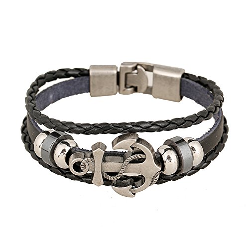 AIUIN 1X Retro Brazalete Ancla en Forma de Ancla Pulsera de Cuero Trenzado para Hombres Mujers Pulsera Decorativa (21 CM)