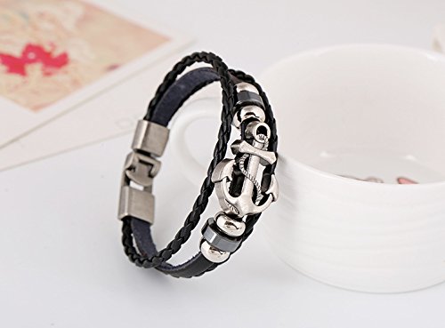 AIUIN 1X Retro Brazalete Ancla en Forma de Ancla Pulsera de Cuero Trenzado para Hombres Mujers Pulsera Decorativa (21 CM)