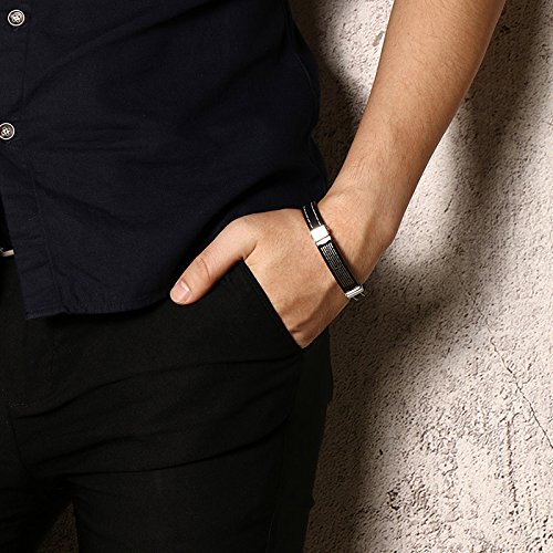 AIUIN - Pulsera de acero inoxidable para hombre, diseño de cruz y texto en inglés, de silicona con cierre plegable, color negro AIUIN - Pulsera de acero inoxidable para hombre, diseño de cruz y texto en inglés, de silicona con cierre plegable, color negro