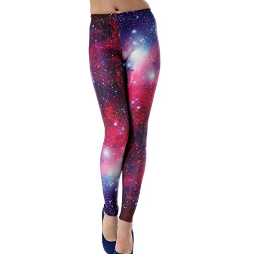 Aivtalk Moda Leggings Skinny Pantalones Lápiz Elásticos Pants para Mujer - Estampado de Galaxia Violeta