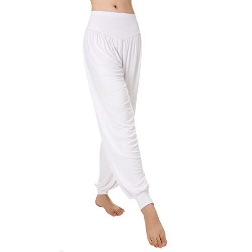 Aivtalk-Sarouels - Pantalón de yoga holgado casual para mujer, bombachos con elástico extensible ideal para hacer deporte o pilates, Blanco, XXL