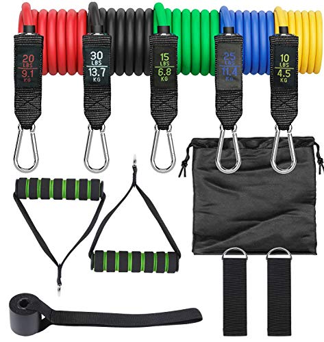 AIXMEET Bandas Elásticas, 11 Piezas Bandas de Fitness Musculacion, Resistencia al Ejercicio Tubos de Entrenamiento para Deportes Interiores o Exteriores, Fitness, Fuerza, Gimnasio en Casa o Yoga