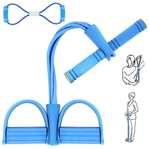 AJOXEL Cuerda De Tracción Multifunción, 4 Tubos Cuerda Ejercitar Piernas Expansor Pecho Abdominales Fitness Elástico Pedal de Pie Entrenamiento Resistencia Banda para Gimnasia, Ejercicio en Casa Azul