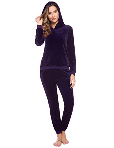 Akalnny Chándal Conjunto Mujer de Terciopelo Sudadera de Manga Larga con Capucha + Pantalones de Cintura Alta Trajes Akalnny Chándal Conjunto Mujer de Terciopelo Sudadera de Manga Larga con Capucha + Pantalones de Cintura Alta Trajes