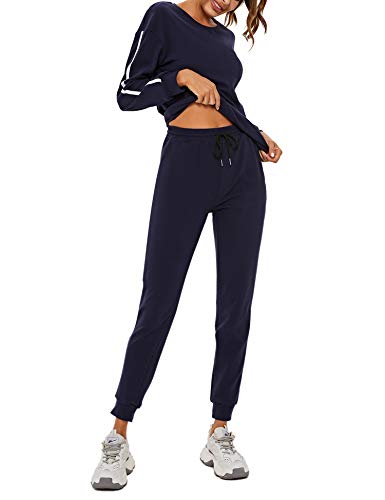 Akalnny Mujer 2 Piezas Chándales Cremallera Casuales Conjunto de Top Sexy de Manga Larga y Pantalón de Banda elástica Yoga Ropa Deportiva para otoño Invierno