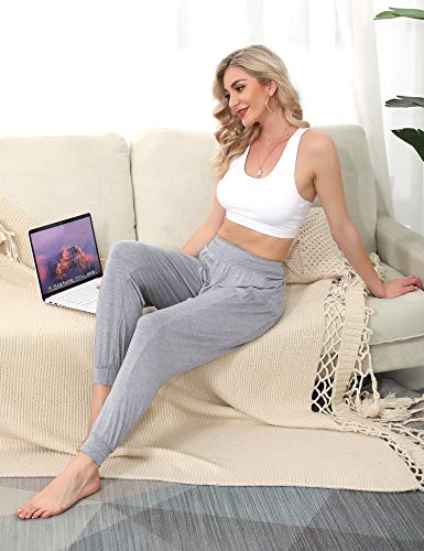 Akalnny Pantalones de Yoga Algodón Mujer Ancho con Cintura Alta Pantalon Suelto de Deporte Fitness Jogger Gimnasio Cómodo