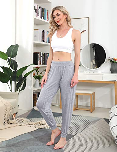 Akalnny Pantalones de Yoga Algodón Mujer Ancho con Cintura Alta Pantalon Suelto de Deporte Fitness Jogger Gimnasio Cómodo