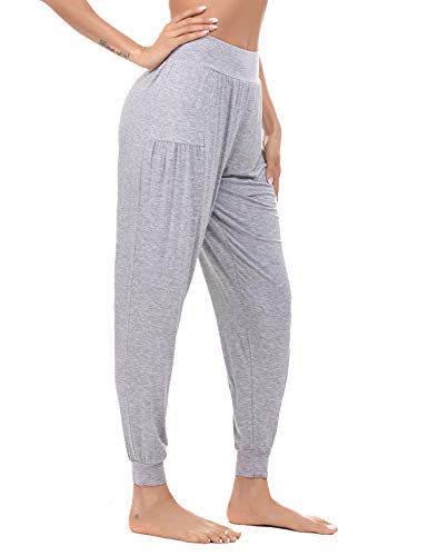 Akalnny Pantalones de Yoga Algodón Mujer Ancho con Cintura Alta Pantalon Suelto de Deporte Fitness Jogger Gimnasio Cómodo