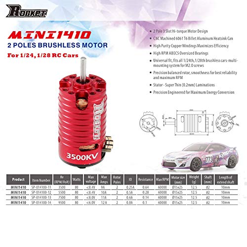 AKDSteel Rocket MINI1410 3500KV - Motor sin escobillas para Kyo-SHO Mr03 Pro Atomic D-RZ 1/24 1/28 1/32 RC Mini-Z Driftauto Titan 7500KV