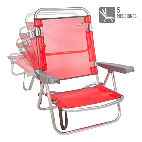 Aktive 53970 - Silla plegable multiposición aluminio 61 x 43 x 82 cm - rojo