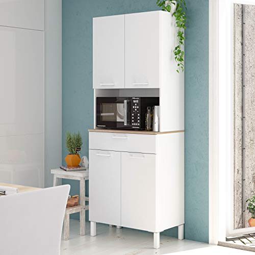 Alacena de Cocina, Aparador Comedor, Mueble Auxiliar 4 Puertas + 1 Cajon y Estante Interior, Acabado en Blanco Artik y Roble Canadian, Medidas: 72 cm (Ancho) x 186 cm (Alto) x 40 cm (Fondo) Alacena de Cocina, Aparador Comedor, Mueble Auxiliar 4 Puertas + 1 Cajon y Estante Interior, Acabado en Blanco Artik y Roble Canadian, Medidas: 72 cm (Ancho) x 186 cm (Alto) x 40 cm (Fondo)