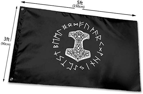 Alanader Bandera de Patry, 3X 5 pies Vikingos Mjolnir y Rueda de Runa Símbolo de mitología nórdica Banderas Decorativas de jardín, Bandera para decoración de Interiores y Exteriores para el hogar