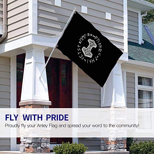 Alanader Bandera de Patry, 3X 5 pies Vikingos Mjolnir y Rueda de Runa Símbolo de mitología nórdica Banderas Decorativas de jardín, Bandera para decoración de Interiores y Exteriores para el hogar