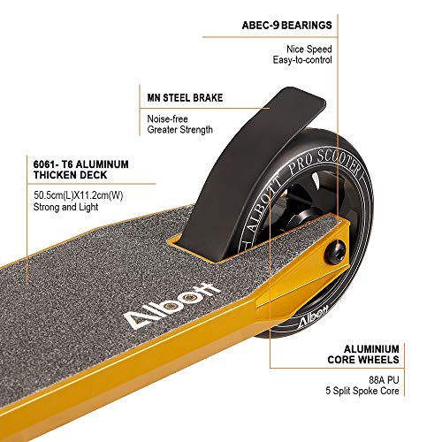 Albott Pro Patinete de Acrobacia Patinete de Trucos y Saltos con HIC Compresin Aluminio Ligero Cubierta Y Slido Core Ruedas Rodamientos ABEC-9