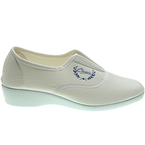 Alcalde 7000 Zapatilla Deportiva Aerobic Lona Mujer Cuña 3.8Cm Ajuste Elástico Empeine Piso Goma Antidelizante Blanco Talla 38