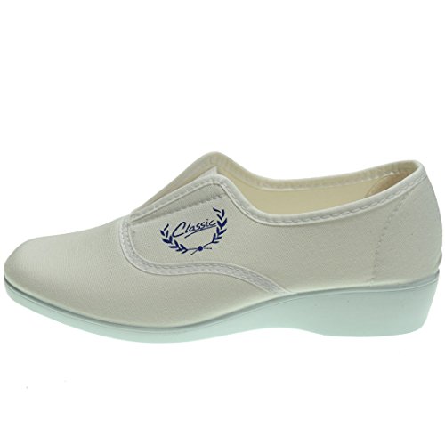 Alcalde 7000 Zapatilla Deportiva Aerobic Lona Mujer Cuña 3.8Cm Ajuste Elástico Empeine Piso Goma Antidelizante Blanco Talla 38