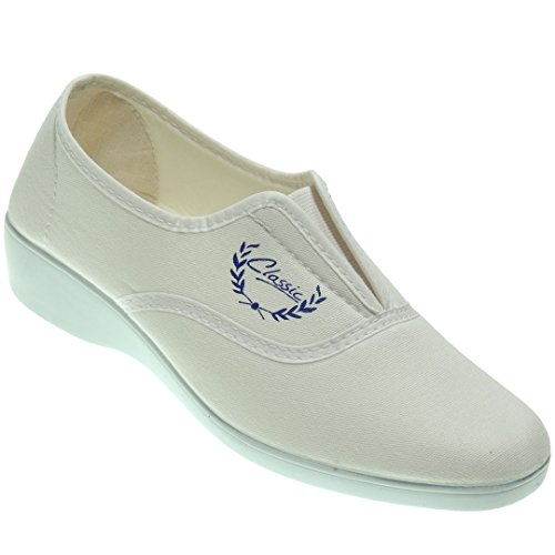 Alcalde 7000 Zapatilla Deportiva Aerobic Lona Mujer Cuña 3.8Cm Ajuste Elåstico Empeine Piso Goma Antidelizante Blanco Talla 38 Alcalde 7000 Zapatilla Deportiva Aerobic Lona Mujer Cuña 3.8Cm Ajuste Elåstico Empeine Piso Goma Antidelizante Blanco Talla 38