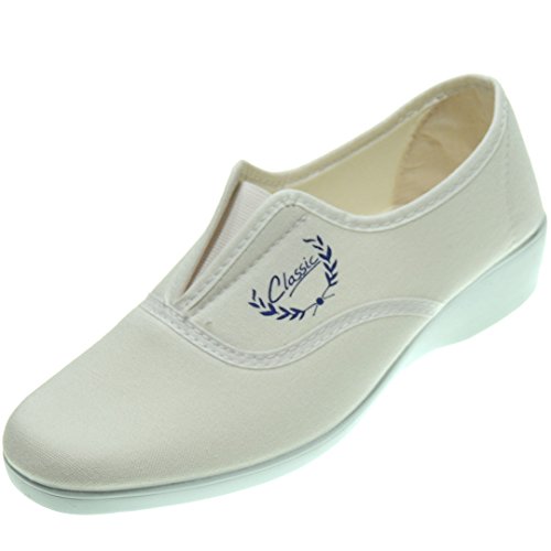 Alcalde 7000 Zapatilla Deportiva Aerobic Lona Mujer Cuña 3.8Cm Ajuste Elåstico Empeine Piso Goma Antidelizante Blanco Talla 38 Alcalde 7000 Zapatilla Deportiva Aerobic Lona Mujer Cuña 3.8Cm Ajuste Elåstico Empeine Piso Goma Antidelizante Blanco Talla 38