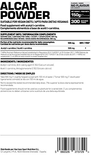 ALCAR (Acetil L-Carnitina) de HSN | Nootrópico, Apoyo Cognitivo, Para Estudiar, Concentración, Efecto Antioxidante | Vegano, Sin Gluten, Sin Lactosa, En Polvo, Sin Sabor, 150g