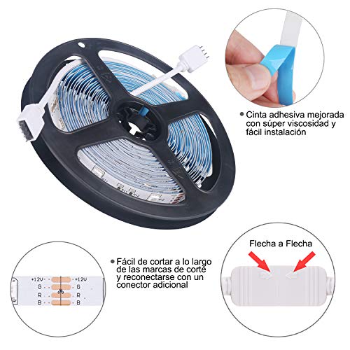 ALED LIGHT Tiras LED 5050 RGB 5m de Longitud 150 LED Multicolor Control Remoto de 44 Botones y Fuente de Alimentación ALED LIGHT Tiras LED 5050 RGB 5m de Longitud 150 LED Multicolor Control Remoto de 44 Botones y Fuente de Alimentación