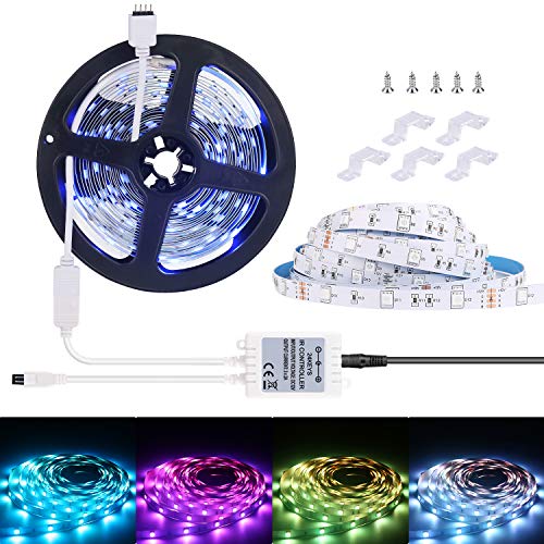 ALED LIGHT Tiras LED 5050 RGB 5m de Longitud 150 LED Multicolor Control Remoto de 44 Botones y Fuente de Alimentación