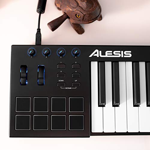Alesis V49 - Teclado controlador USB-MIDI de 49 teclas con 8 pads sensibles retroiluminadas, 4 potenciómetros y botones asignables, y un paquete de software profesional con ProTools | First incluido Alesis V49 - Teclado controlador USB-MIDI de 49 teclas con 8 pads sensibles retroiluminadas, 4 potenciómetros y botones asignables, y un paquete de software profesional con ProTools | First incluido