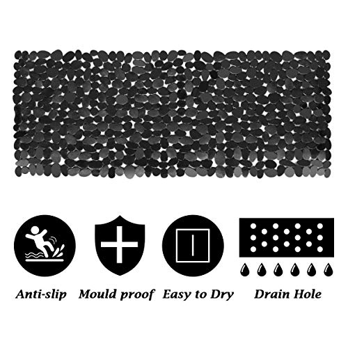 Alfombra de Bañera Antideslizante Alfombrilla de Baño Piedra Alfombra para Ducha con Ventosas para Cocina Niños Ancianos, Resistentes al Moho, Antibacterial, Lavable a Máquina, Larga 88 x 40cm Negro Alfombra de Bañera Antideslizante Alfombrilla de Baño Piedra Alfombra para Ducha con Ventosas para Cocina Niños Ancianos, Resistentes al Moho, Antibacterial, Lavable a Máquina, Larga 88 x 40cm Negro
