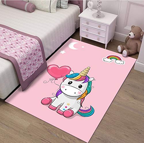 Alfombra Infantil Sala De Estar Antideslizante Linda Niña Unicornio Rosa Decoración Niños Gateando Alfombra del Piso 120cmx170cm