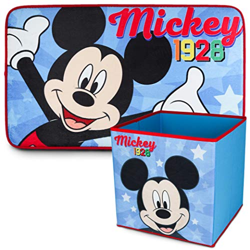 Alfombra Infantil y Caja Juguetes Plegable, Pack Mickey Mouse – Decoracion Habitacion Infantil con Alfombra Dormitorio y Organizador Juguetes Infantil | Caja Guarda Juguetes Niños Mickey Mouse