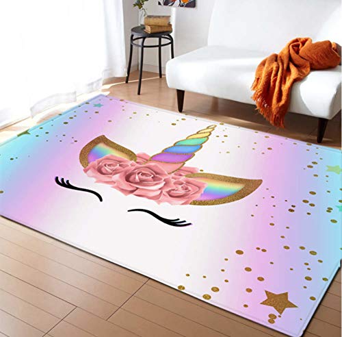 Alfombra Para Niños Área Antideslizante Alfombra De Piso Juego Para Niños Juego Manta De Poliéster Decoración De Habitación De Niña Unicornio 120cmx170cm