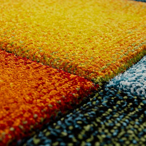 Alfombra Salón Pelo Corto Diseño Cuadros Colorida Cuadrados Multicolor Alegre, tamaño:160x230 cm