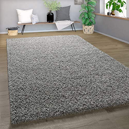 Alfombra Shaggy De Pelo Alto Y Largo Gran Espesor del Hilo En Gris Brillante Liso, tamaño:60x100 cm