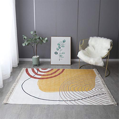 Alfombra Tejida De Algodón, Alfombra De Piso De Dormitorio De Casa De Patrón Geométrico, Alfombra Decorativa Tejida De Sala De Estar De Estilo Simple