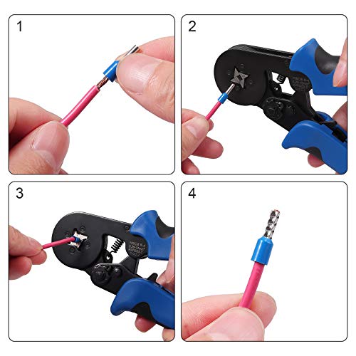 Alicates de Terminales 0.25-10mm² Crimpadora HSC8 6-4a puntera con 4 Caras con 1200 Terminales Eléctricos AWG 23-7 Juego de Alicates con Terminales para Uso Domestico, Eletricista Profesional