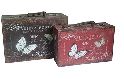 Alice Collection de juego de 2 maletas de madera – mariposas – 39 x 27 x 13 cm y 34 x 22 x 11 cm