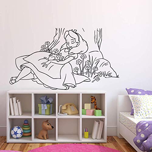 Alicia en el País de las Maravillas de Dibujos Animados Tatuajes de Pared Decoración de la Habitación de los Niños Viveros Arte de la Pared Murales Estilo Princesa Pegatinas de Vinilo   100x57 cm