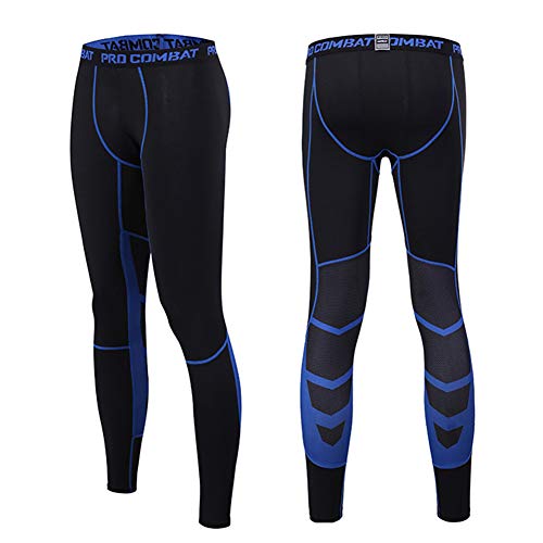 Alimagic Pantalones de compresión, Pantalones Largos de Correr, Mallas con de Compresión para Hombres para Running y Entrenamiento Tener Efecto de compresión y función de Secado rápido (Azul Malla M)