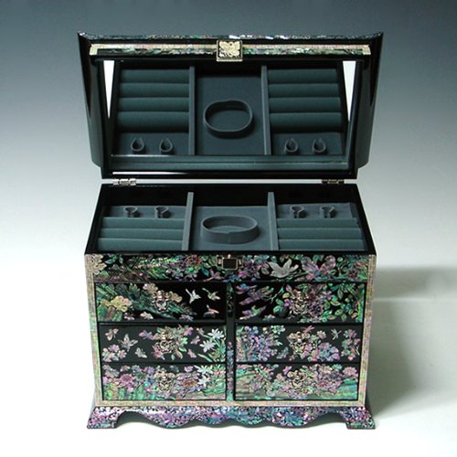 Alive Jewellery - Caja de regalo para madre de perla asiática, laca negra de madera, joya regalo de recuerdo para joyas, tesoro, cajón, pecho, estuche soporte organizador con flor y pájaro Alive Jewellery - Caja de regalo para madre de perla asiática, laca negra de madera, joya regalo de recuerdo para joyas, tesoro, cajón, pecho, estuche soporte organizador con flor y pájaro