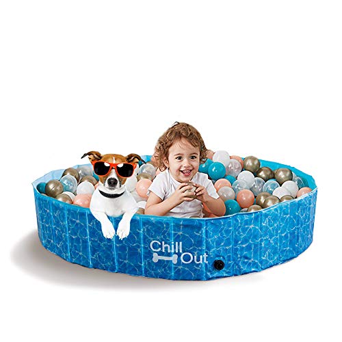 ALL FOR PAWS Piscina exterior extragrande para perros (160 x 30 cm), bañera plegable portátil para mascotas, antideslizante, aprobada por prueba UV, ideal para perros y niños