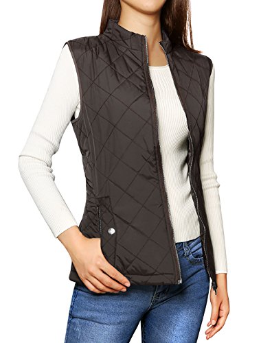 Allegra K Chaleco Acolchado para Mujer Cuello Alto Cremallera Frontal Bolsillos Inclinados Marrón L Allegra K Chaleco Acolchado para Mujer Cuello Alto Cremallera Frontal Bolsillos Inclinados Marrón L