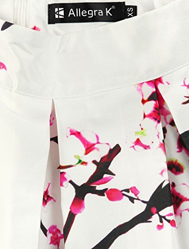 Allegra K Falda Midi Plisada A-Línea Estampados Florales Cintura Alta para Mujer Blanco S
