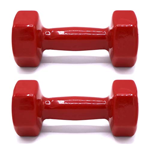 ALLPER Mancuernas con Revestimiento de Vinilo, Pack DE 2. Color Rojo. Peso de 1 Kilo. Gimnasio en casa, Ejercicios Ligeros. Mantente en Forma.