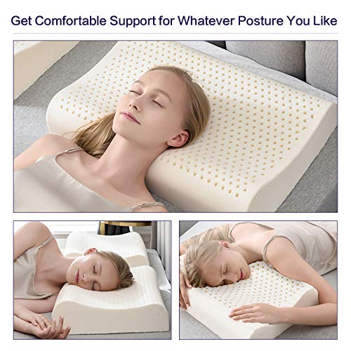 Almohada Cervical Latex, Almohada Ortopedica Reduce Dolores Cervicales, Almohada Ergonómico para Dormir Profundamente, Almohadas para Cuello De Doble Onda and Funda De Almohada De Lujo