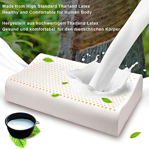 Almohada Cervical Latex, Almohada Ortopedica Reduce Dolores Cervicales, Almohada Ergonómico para Dormir Profundamente, Almohadas para Cuello De Doble Onda and Funda De Almohada De Lujo
