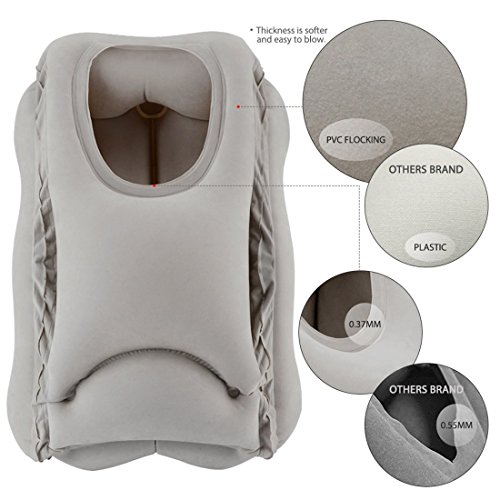 Almohadas de Viaje, HOMCA Multi-Funcional Inflable Almohadilla de Siesta cómodo cojín de Viaje con máscara de Ojo para Aviones, Coches, autobuses, Trenes (Gris)