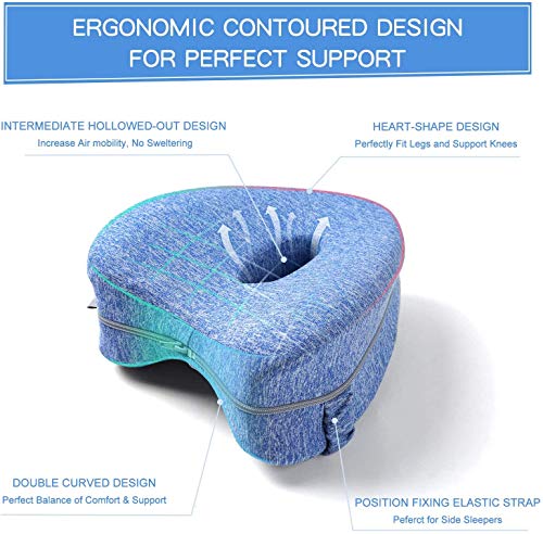 Almohadas posicionadoras de Pierna– Mejor para Pierna, Espalda, y Rodilla Pain- cuña de Espuma con Efecto Memoria Contour Pierna Almohada con Funda extraíble (Azul)