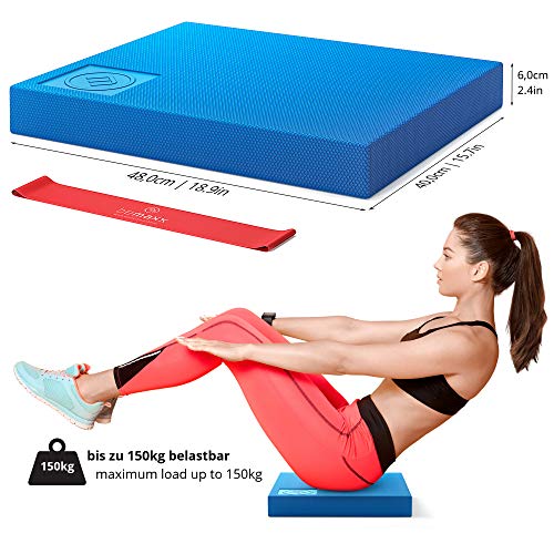 Almohadilla de Equilibrio Tabla Balance Pad + Banda Deportiva + eBook de Entrenamiento | Rehabilitación Entrenador Ortopédico XXL Grande de Forma | Yoga Pilates Terapia Fisica Fitness Coordinación