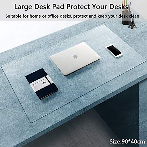 Almohadilla de escritorio transparente, 90 x 40 cm grande antideslizante texturizado PVC tapete de escritura, bordes redondos impermeables, almohadilla protectora de escritorio