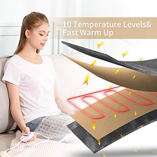 Almohadilla Eléctrica Térmica, Turejo Manta Eléctica Lumbar con 10 Niveles de Canlentamiento Rápido, 9 Modos Auto-Apagado, Anti-Sobrecalentamiento, Ultra Suave, Lavable, 30X61 cm